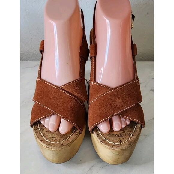 Sam Edelman Mae Saddle Suede Platform Chunky Heel Sandals Brown Spice Size 7M - Picture 2 of 12